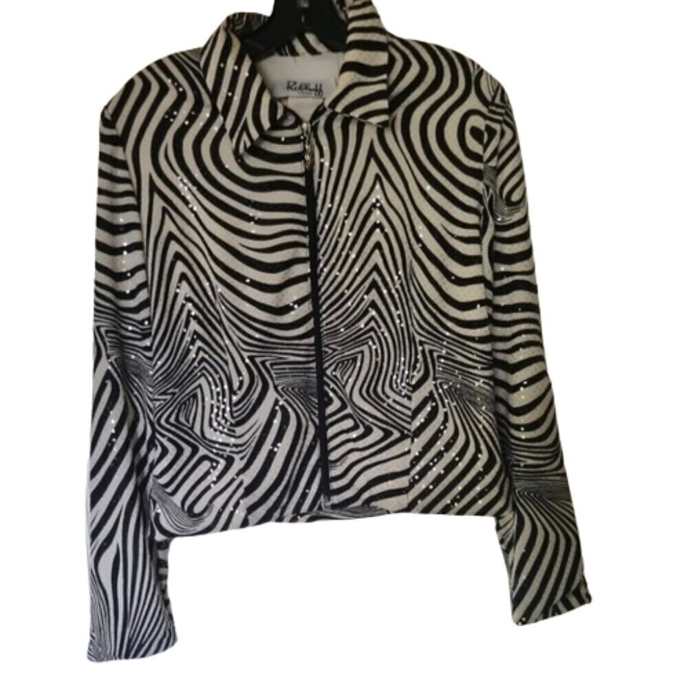 Joseph Ribkoff Mod Revival Optical Zip Jacket Size 8 - Picture 3 of 8